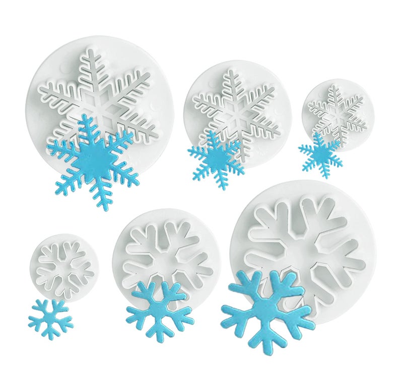 ilauke 6PCS Snowflake Cookie Cutters Decorating Fondant Embossing Tool Christmas Cookie Cutters Snowflake Plunger Cake Cutter - Image 1