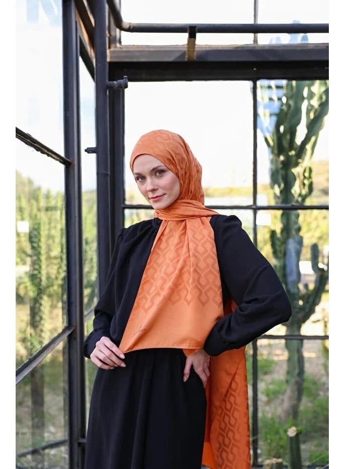 Soft Silky Jacquard Hijab Shawl with Drop Pattern in Terracotta – Cotton-Viscose Blend - Image 1