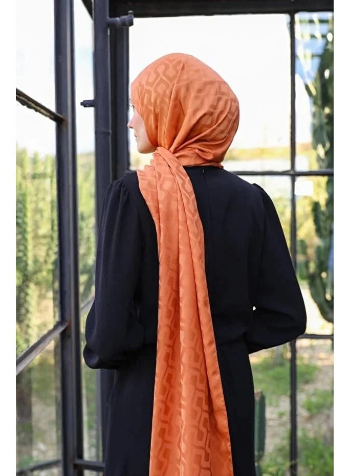 Soft Silky Jacquard Hijab Shawl with Drop Pattern in Terracotta – Cotton-Viscose Blend - Image 3