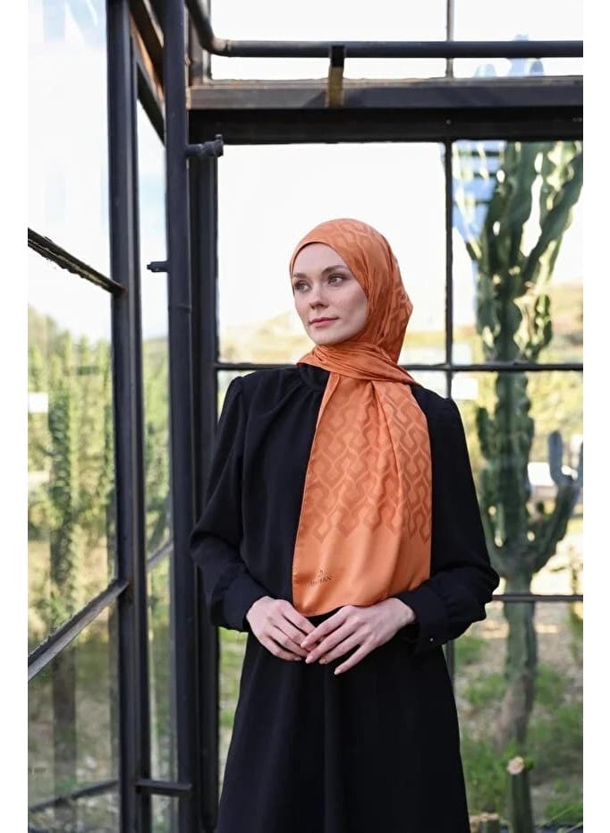 Soft Silky Jacquard Hijab Shawl with Drop Pattern in Terracotta – Cotton-Viscose Blend - Image 2