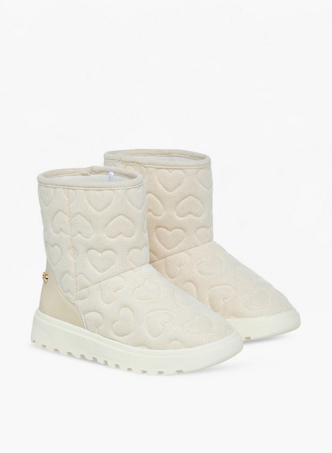 Celeste Girls' Heart Embossed Slip-On Ankle Boots - Image 1