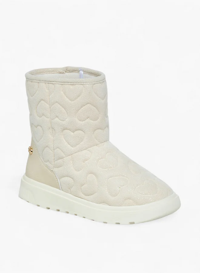 Celeste Girls' Heart Embossed Slip-On Ankle Boots