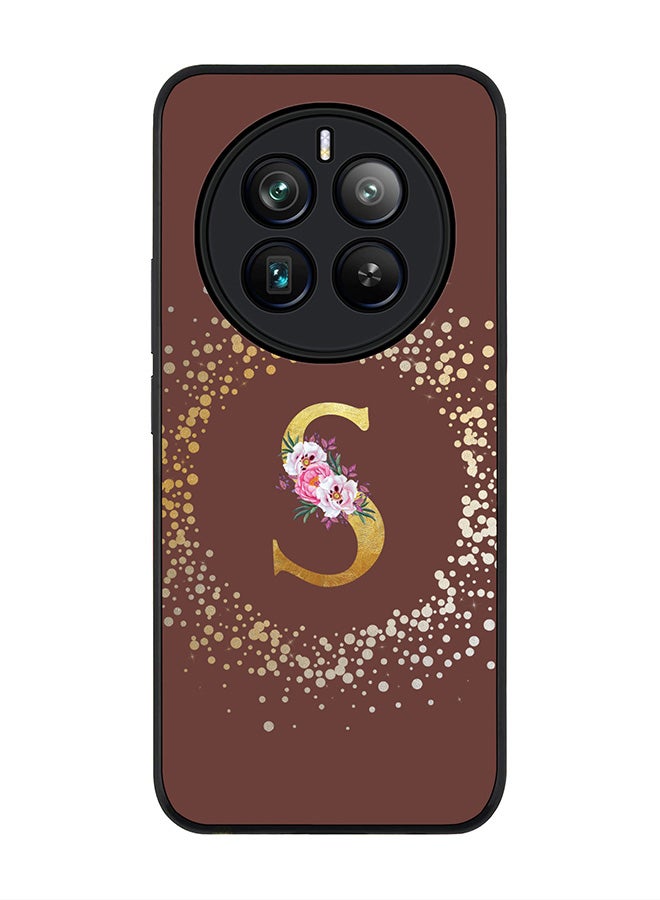 Stylizedd Rugged Black edge case for Realme 12 Pro / Realme 12 Pro Plus 5G, Slim fit Custom Monogram Initial Letter Floral Pattern Alphabet-S (Brown ) - Image 1