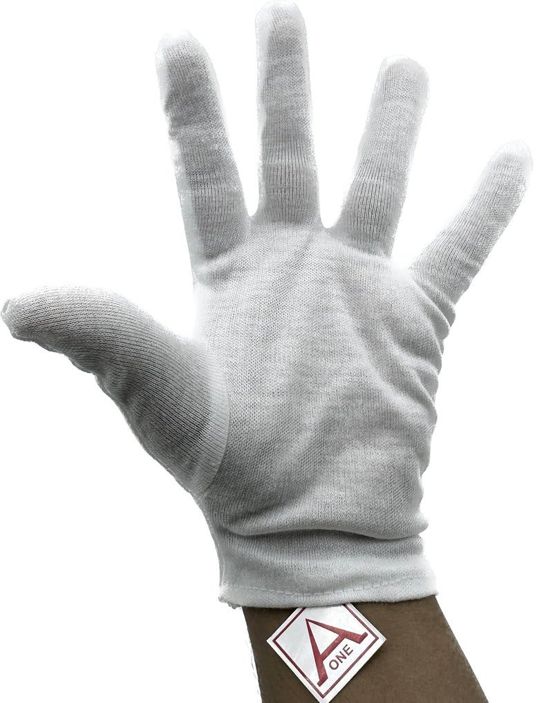 Aone Cotton Premium Hand Gloves 12 Pairs Anti-Smear/Fingerprint for Quality Check & Scratch-free Handling for Jewellery Diamond/Gemstone Processing, Watch Boutique, Driver, Sun & Dust Protection - Image 3