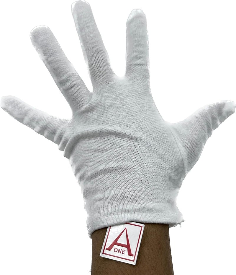 Aone Cotton Premium Hand Gloves 12 Pairs Anti-Smear/Fingerprint for Quality Check & Scratch-free Handling for Jewellery Diamond/Gemstone Processing, Watch Boutique, Driver, Sun & Dust Protection - Image 4