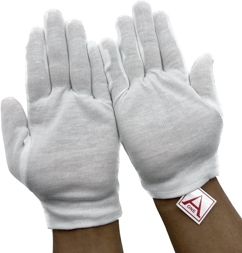 Aone Cotton Premium Hand Gloves 12 Pairs Anti-Smear/Fingerprint for Quality Check & Scratch-free Handling for Jewellery Diamond/Gemstone Processing, Watch Boutique, Driver, Sun & Dust Protection - Image 1