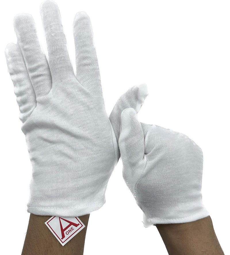 Aone Cotton Premium Hand Gloves 12 Pairs Anti-Smear/Fingerprint for Quality Check & Scratch-free Handling for Jewellery Diamond/Gemstone Processing, Watch Boutique, Driver, Sun & Dust Protection - Image 2