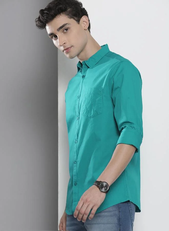 The Indian Garage Co Blue Men Blue Regular Fit Solid Shirt for Men | Best Price UAE
