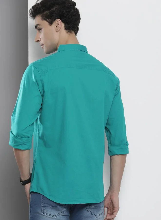 The Indian Garage Co Blue Men Blue Regular Fit Solid Shirt for Men | Best Price UAE