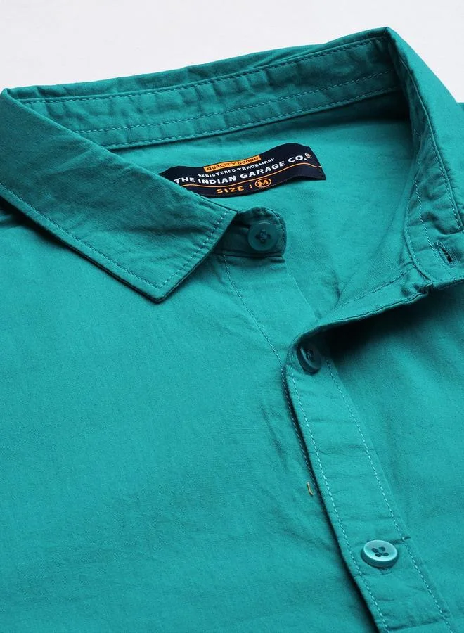 The Indian Garage Co Blue Men Blue Regular Fit Solid Shirt for Men | Best Price UAE