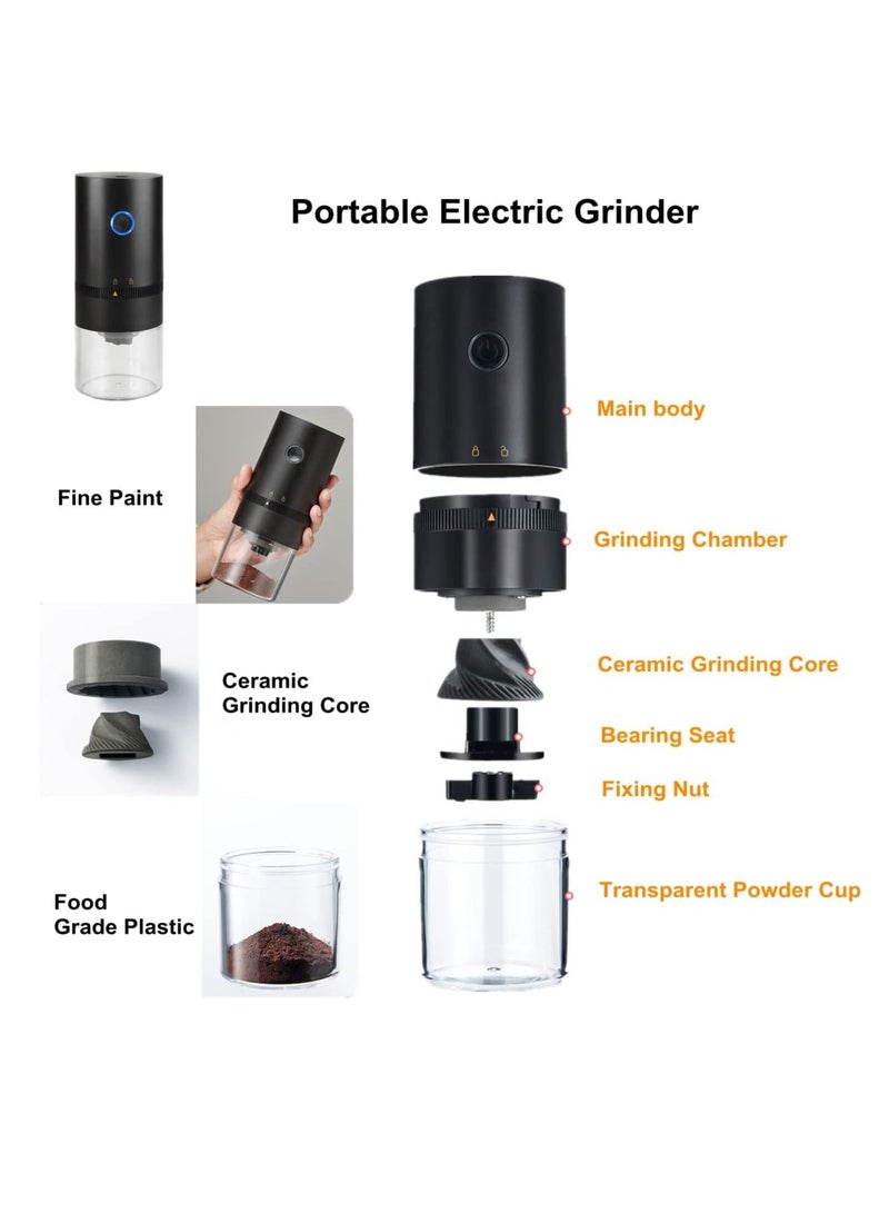 USB Rechargeable Portable Electric Coffee Grinder, 25g Capacity Automatic Conical Burr Grinder Coffee Bean Grinder with Multi Grind Setting (Black)  - Image 5