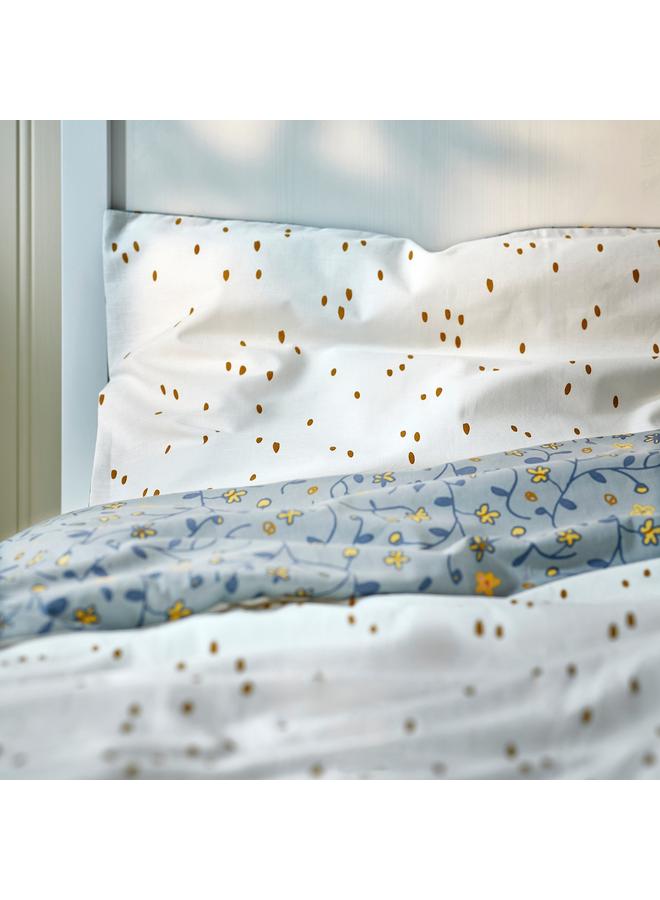 erorex Duvet cover 1 pillowcase for cot, blue/white floral pattern, 110x125/35x55 cm - Image 5