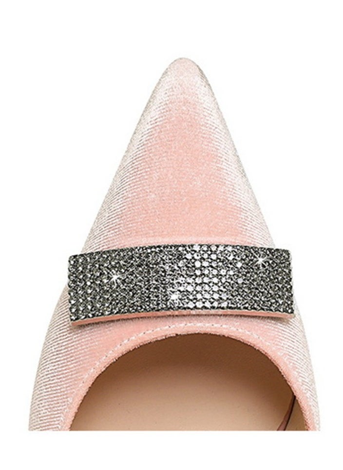 BIGTREE Women's Suede Closed Pointed Toe Stiletto Pump Rhinestone Square Buckle Decoration High Heels Pink 10.5 CM  - Image 4