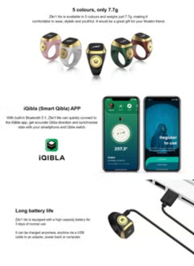 iQIBLA Smart Zikr Ring | 20 MM Prayer Counter, Tasbih Counter & Muslim Prayer Time Reminder | Waterproof Wearable Technology | Black and Gray  - Image 3