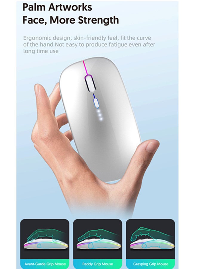 Wireless Bluetooth Mouse Rechargeable Laptop Mice with LED Lights Silent Slim Use(BT5.2 and Portable 2.4G USB Receiver)Dual Mode Computer Mouse for Laptop/iPad/Tablet/Apple/Computer/Mac(Silver) - Image 4