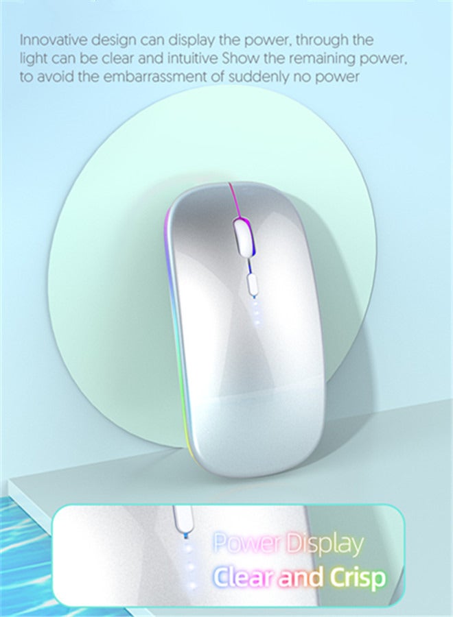 Wireless Bluetooth Mouse Rechargeable Laptop Mice with LED Lights Silent Slim Use(BT5.2 and Portable 2.4G USB Receiver)Dual Mode Computer Mouse for Laptop/iPad/Tablet/Apple/Computer/Mac(Silver) - Image 5