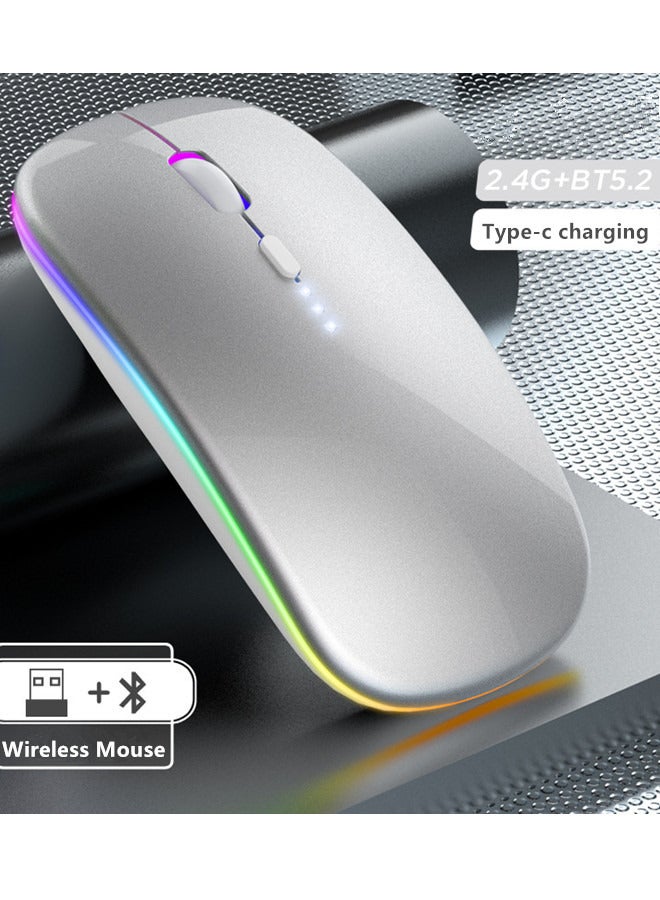 Wireless Bluetooth Mouse Rechargeable Laptop Mice with LED Lights Silent Slim Use(BT5.2 and Portable 2.4G USB Receiver)Dual Mode Computer Mouse for Laptop/iPad/Tablet/Apple/Computer/Mac(Silver) - Image 1