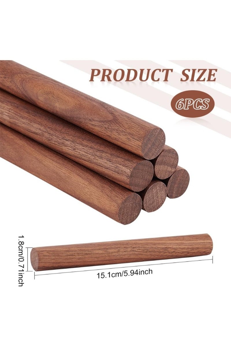 AECH03-13810، 6 قطع من أعواد خشب الجوز غير المصقولة، أعواد خشبية مستديرة للأعمال الحرفية أو الأعمال اليدوية