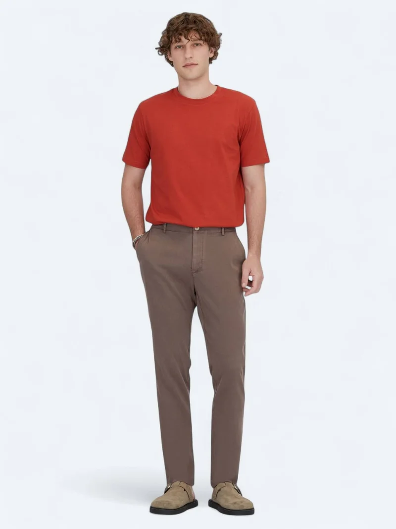 كيب تيشيرت قطني 100% بلون برتقالي داكن برقبة دائرية