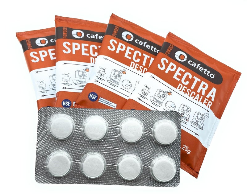 Cafetto Cino Cleano Espresso Machine Cleaning and Descaling Bundle of 8 Tablets and Box of 4 Spectra Sachets for all Breville Machines - Image 2