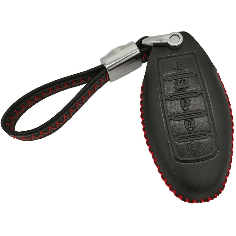 Generic Alegender Fit for 2017 2018 Nissan 2019 2020 2021 Rogue Maxima Altima Sedan Pathfinder Infiniti 5 Buttons Fob Remote Control Hand Sew Leather Key Cover Case Bag Skin Holder  - Image 1