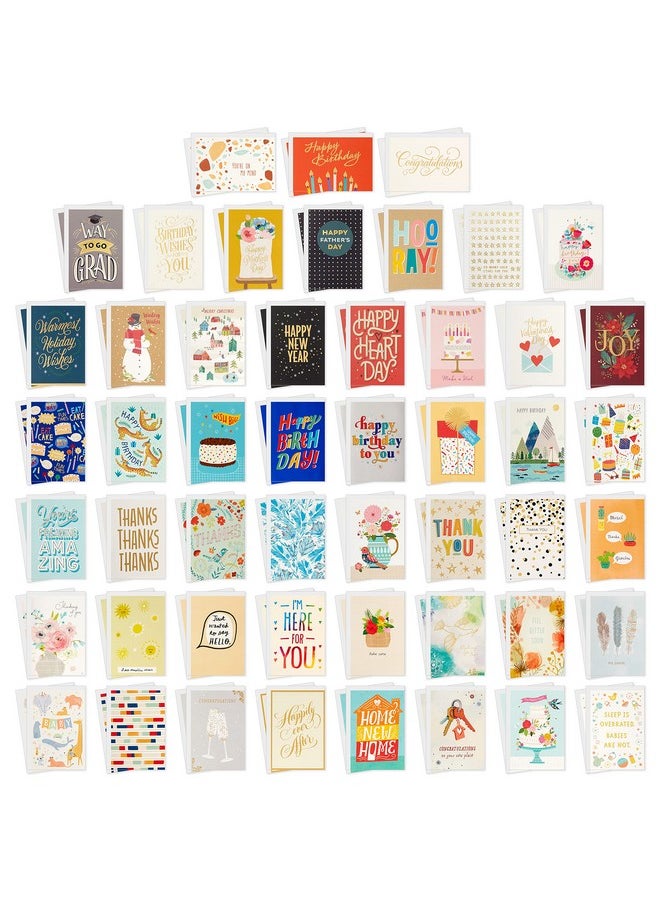 هولمارك مجموعة بطاقات تهنئة فارغة متنوعة من Hallmark All Occasion مع منظم بطاقات (عبوة من 100) - أعياد الميلاد، الشكر، التهاني، الزفاف، الطفل، التفكير فيك، التعاطف  - Image 3