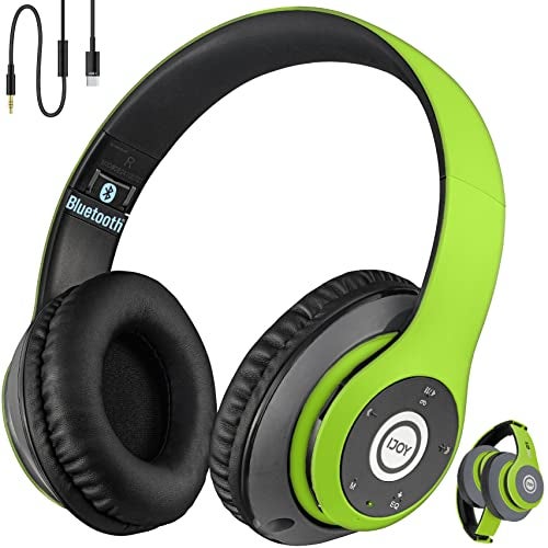 iJoy Bluetooth Headphones Over Ear, Wireless and Wired Foldable Headset Built-in Microphone, FM, Micro SD Card Slot - (Green) Adults Kids Men Women - Image 1