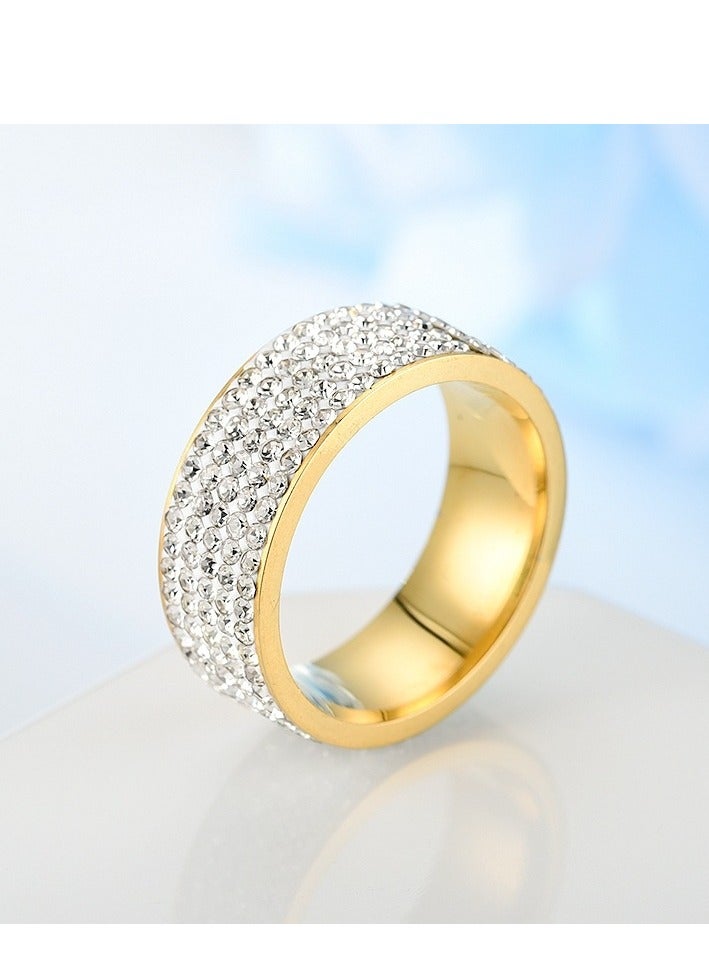 روماد 8mm تيتانيوم فولاذ خمسة صف خاتم الماس خاتم الأزياء مع aaa الماس واضح اليدوية المقاومة للخدش منخفضة الحساسية حفل الزفاف المجوهرات اليومية - Image 2