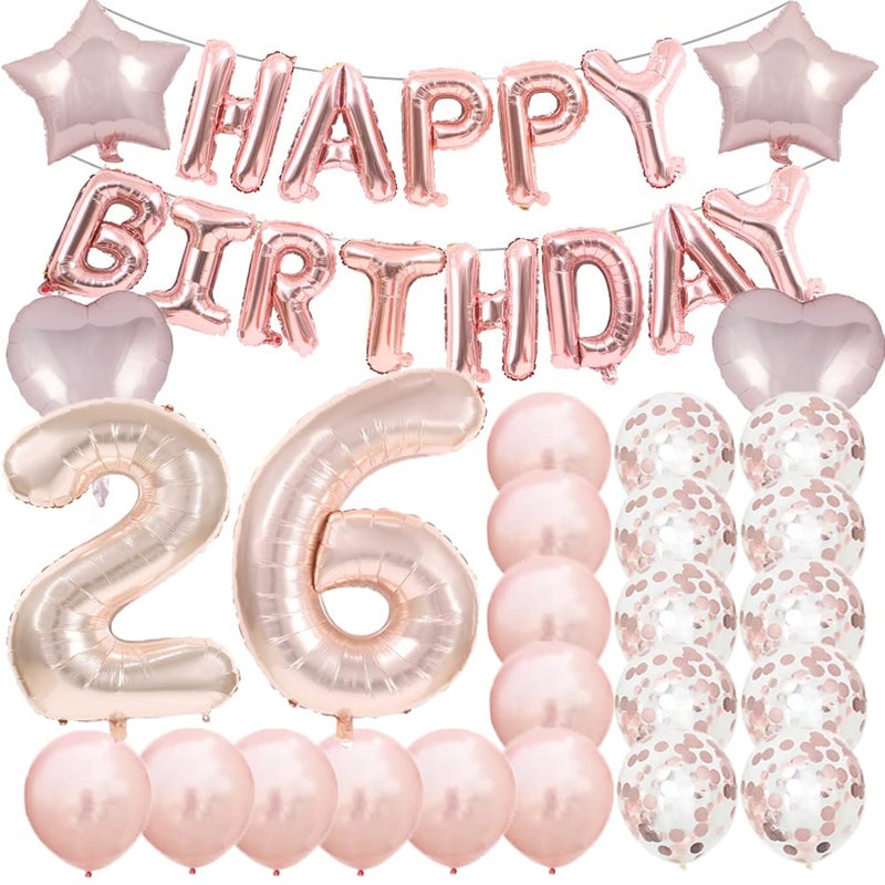 ZSNWGZ Sweet 26th Birthday Decorations Party SuppliesRose Gold Number 26 Balloons26th Foil Mylar Balloons Latex Balloon DecorationGreat 26th Birthday for GirlsWomenMen