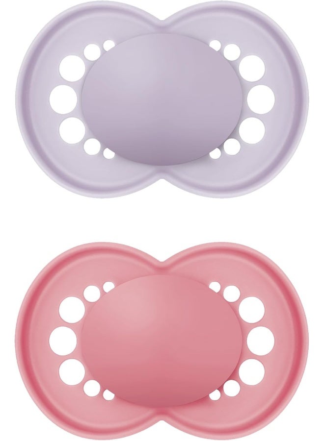 MAM Original Matte Baby Pacifier, Nipple Shape Helps Promote Healthy Oral Development, Sterilizer Case, Girl,6-16 Months(Pack of 2) - Image 1