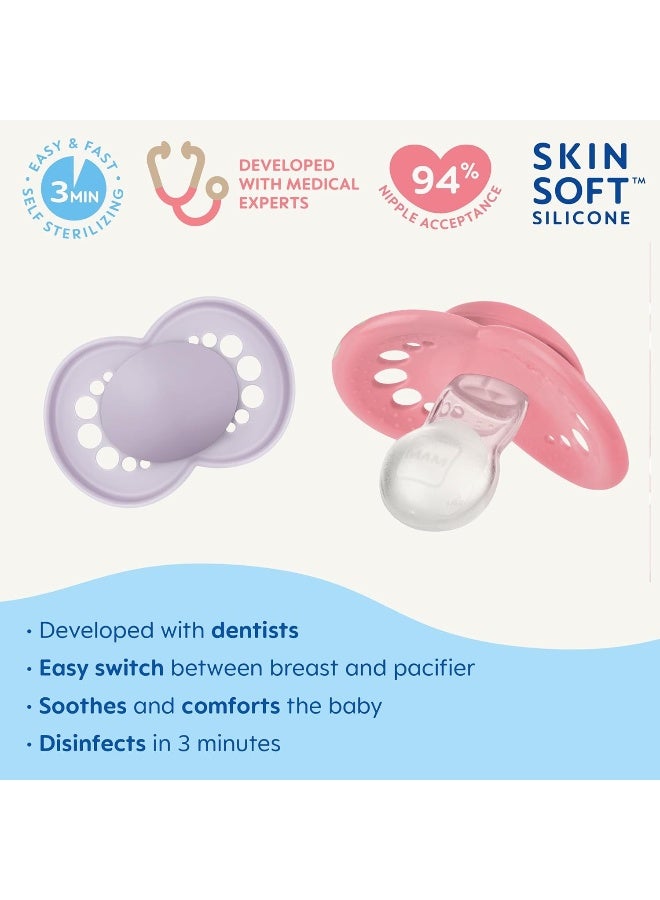 MAM Original Matte Baby Pacifier, Nipple Shape Helps Promote Healthy Oral Development, Sterilizer Case, Girl,6-16 Months(Pack of 2) - Image 2