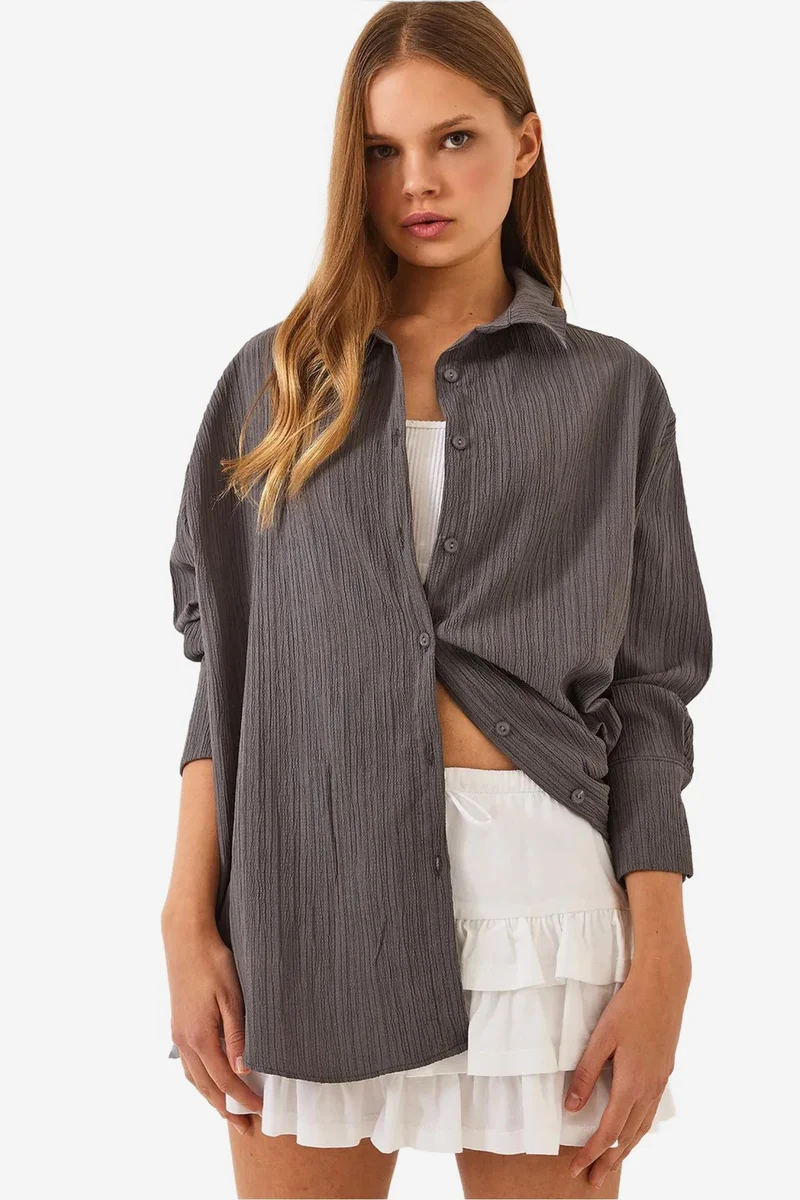 Bianco Lucci LUCCI Oversized Textured Shirt
