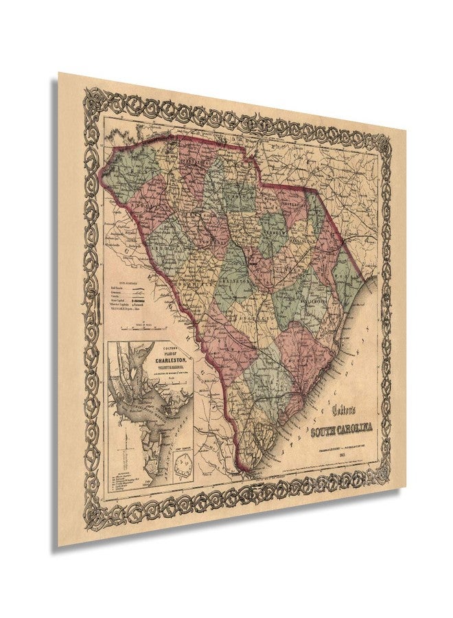 HISTORIX Vintage 1865 Map of South Carolina - 24x32 Inch Wall Art - Old Carolina Map Showing Cities, Towns,Roads, Railroads, Rivers and Forts - Image 1