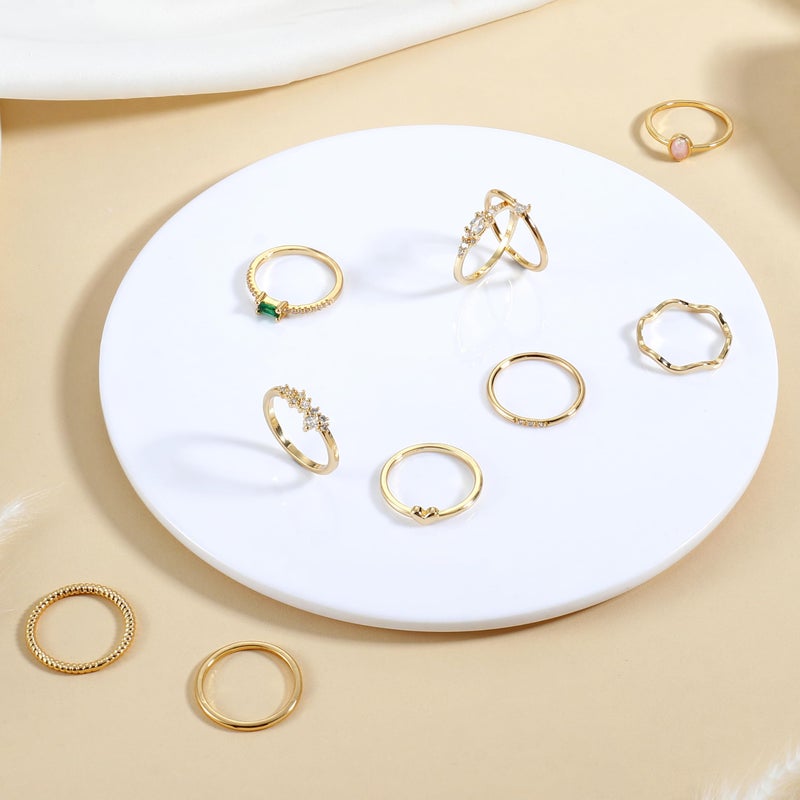 Fansilver 14K Gold Plated Stacking Rings for Women Simple Dainty Gold Stackable Knuckle Thumb Rings Heart CZ Opal Rings Plain Band Size 5-11 - Image 5