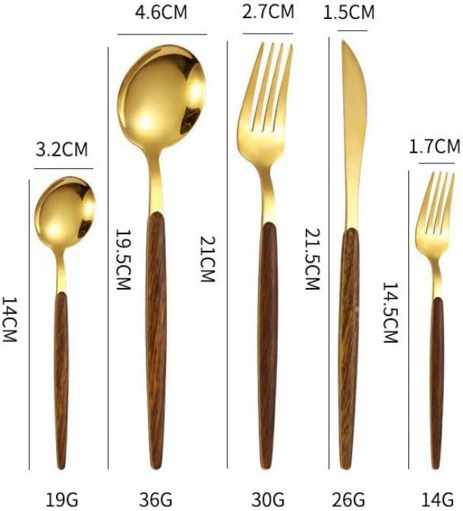 Silverware Flatware Cutlery Set, 5/20/30/40 Imitation Wooden Handle Stainless Steel Steak Knives and Forks Portuguese Tableware Set Spoons and Forks,Silver-40 Pieces for 8 - Image 2