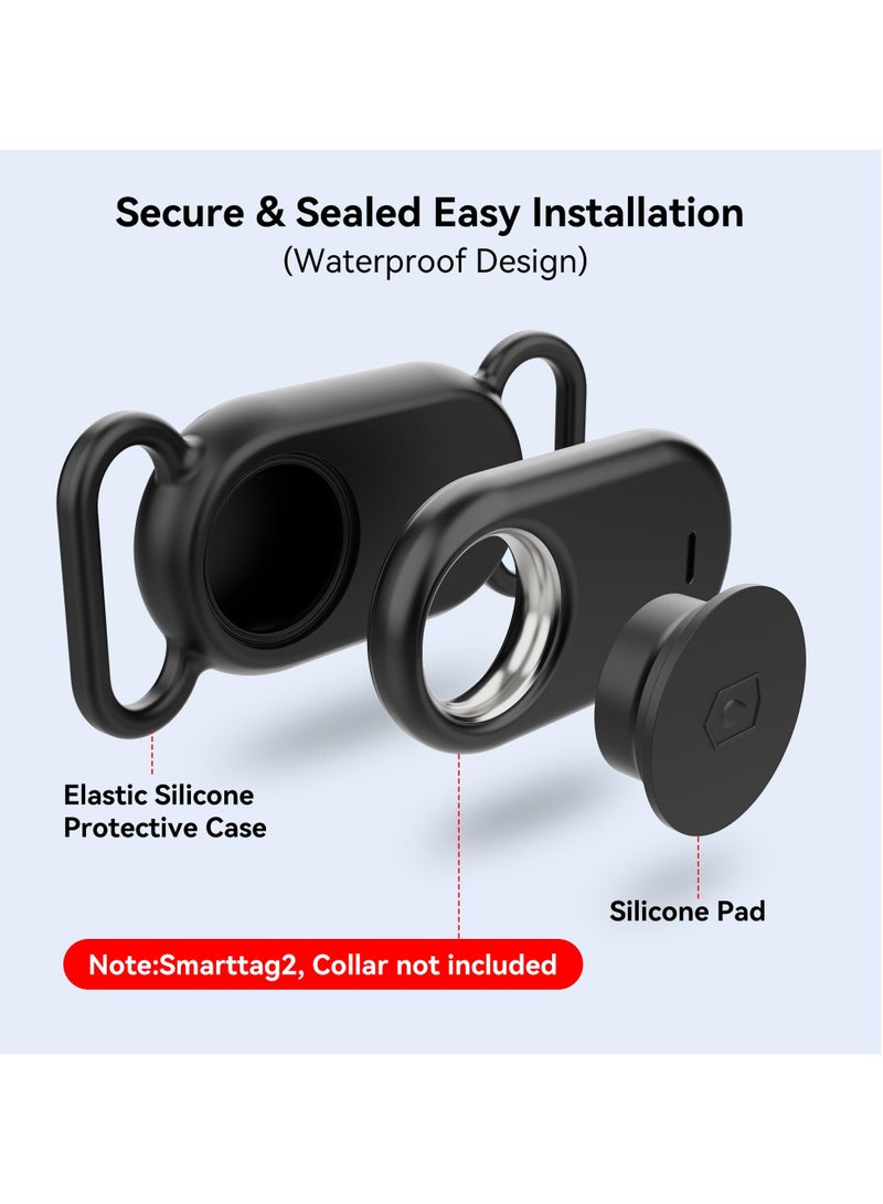 Dog Collar Holder(2 Pack) for Galaxy Smarttag2, Waterproof Silicone Case for Pet Cat, Anti-Lost Scratch Resistant Protective Cover Accessory for Samsung Galaxy Smart tag2 (Black) - Image 2