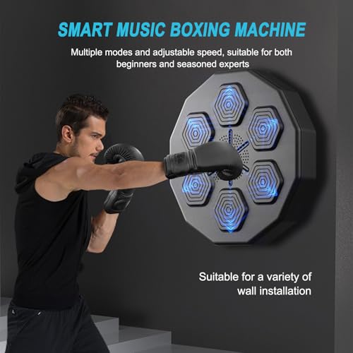 EAZY WAYZ Smart Music Boxing Machine Wall-Mounted Punch Trainer with 9 Modes & Speeds, Bluetooth Music Sync, Gloves & USB Perfect for Home Gyms, Fitness Enthusiasts, and Professional Training (Black) - Image 4