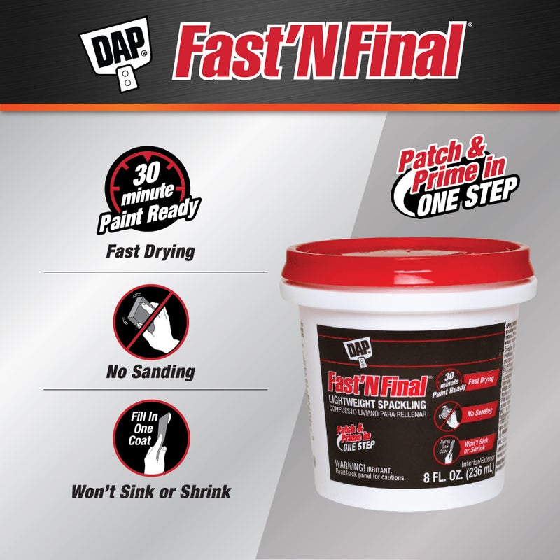 Dap 12140 Fast N Final Interior Exterior Spackle, 1/2-Pint,White, 8 Fl Oz (Pack of 1) - Image 2
