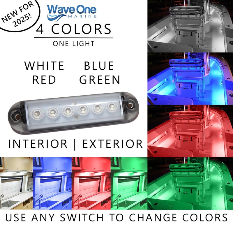 Wave One Marine 4" LED RGBW Surface Mount Courtesy Internal Driver Mount Boat Light | RV Accent | Interior Exterior Deck Transom Cockpit T Top | Waterproof IP67 (4" Round Edge) - Image 2