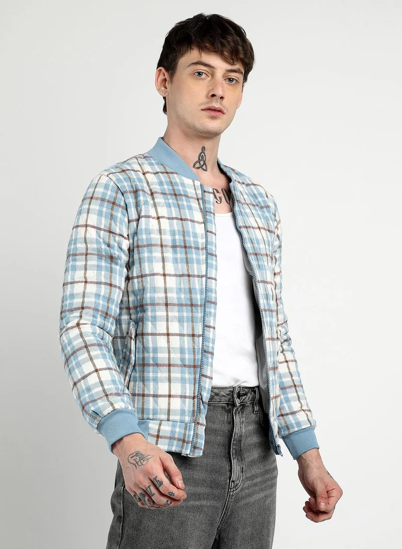 CAHOOT  Men's Icy Blue Tartan Plaid Bomber Jacket for Men | Best Price UAE