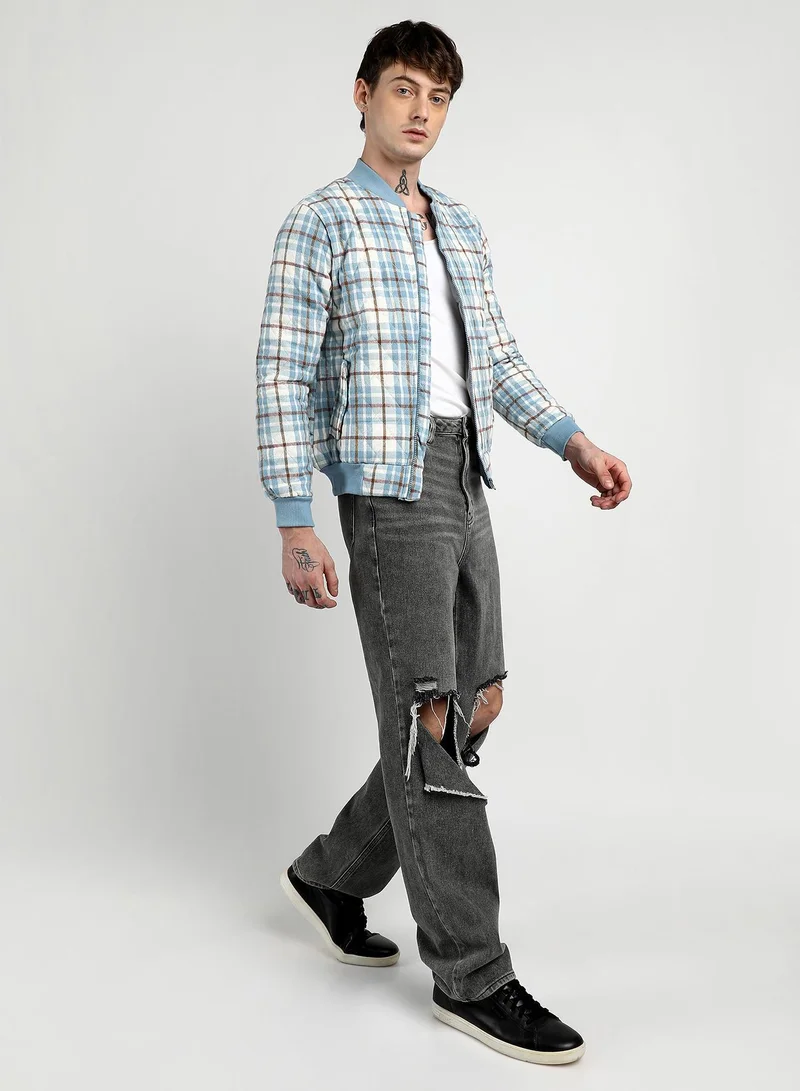 CAHOOT  Men's Icy Blue Tartan Plaid Bomber Jacket for Men | Best Price UAE
