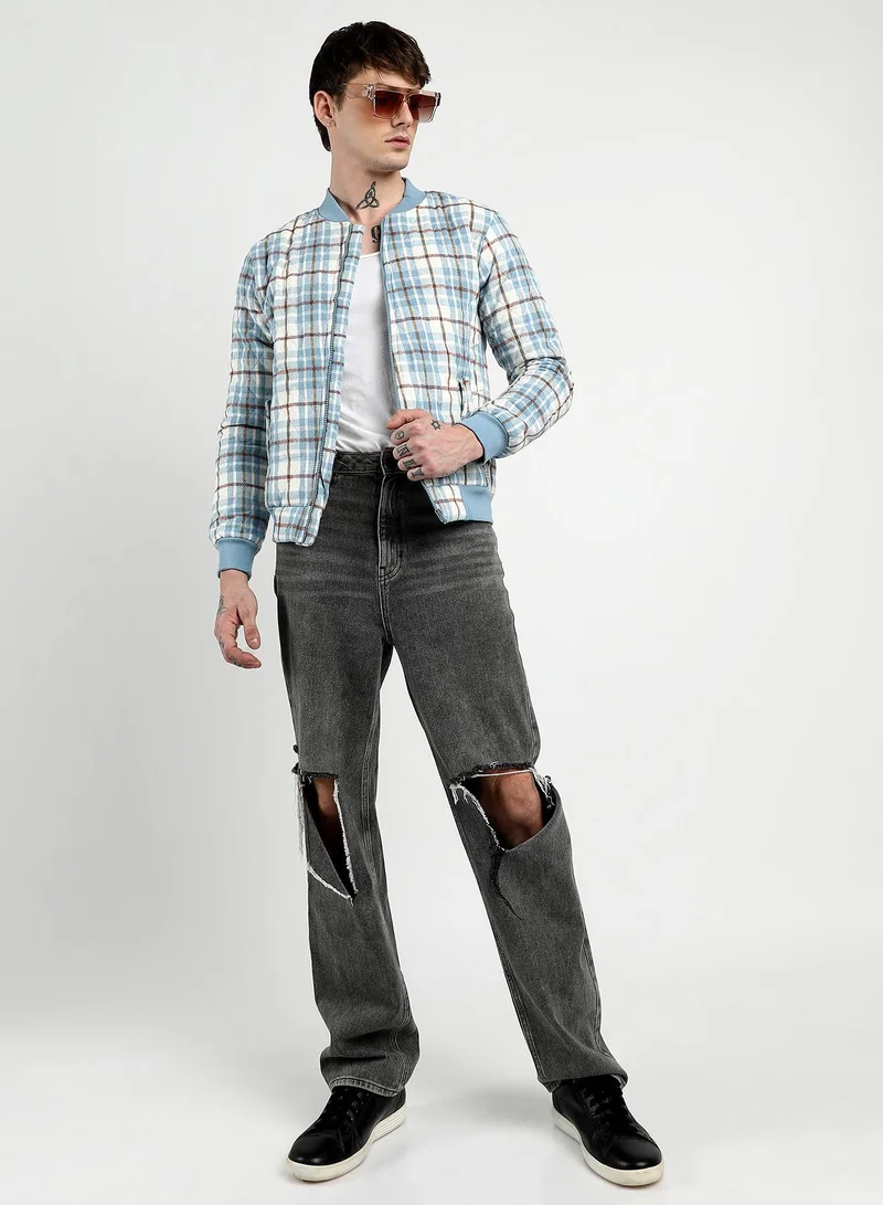 CAHOOT  Men's Icy Blue Tartan Plaid Bomber Jacket for Men | Best Price UAE
