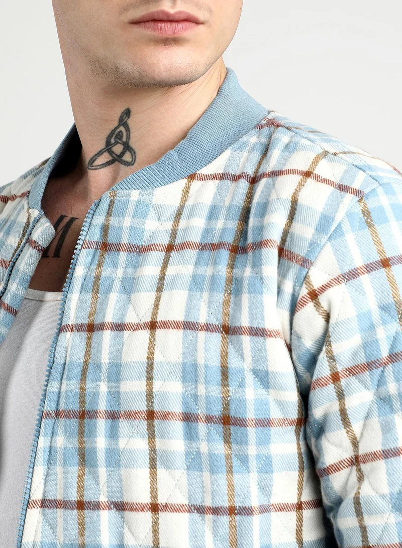 CAHOOT  Men's Icy Blue Tartan Plaid Bomber Jacket for Men | Best Price UAE