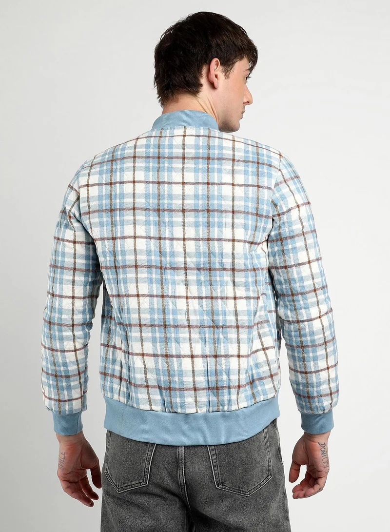 CAHOOT  Men's Icy Blue Tartan Plaid Bomber Jacket for Men | Best Price UAE