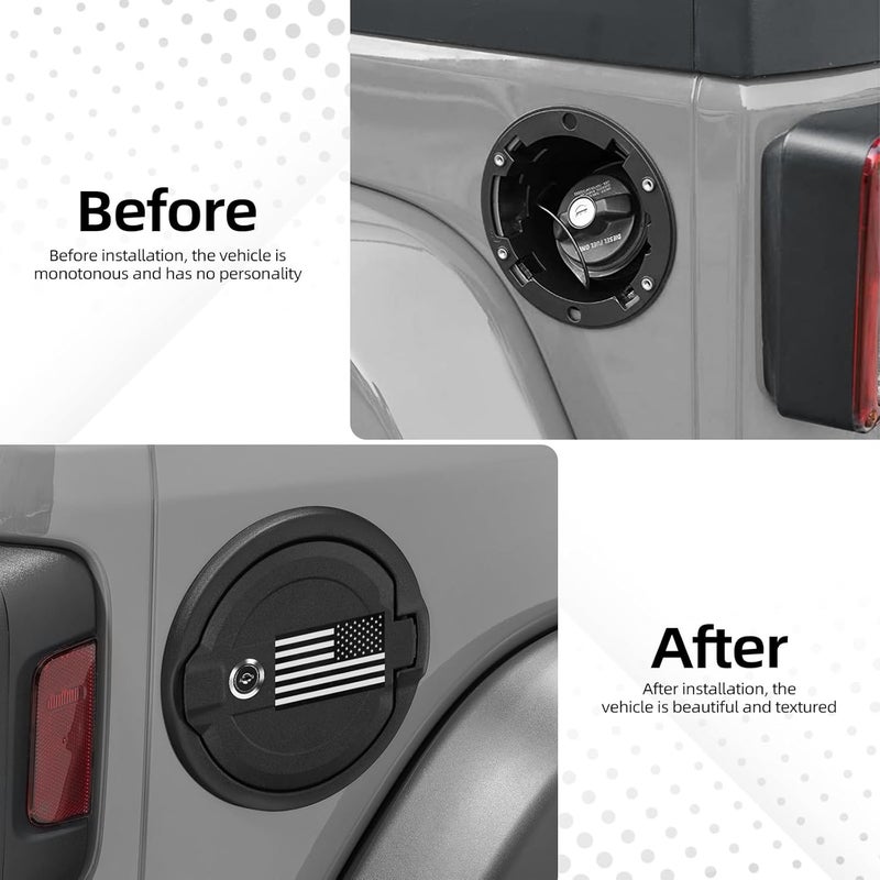 Parfyter Locking Fuel Filler Door Cap with US Flag Sticker for Jeep Wrangler 2018-2024 - Image 2