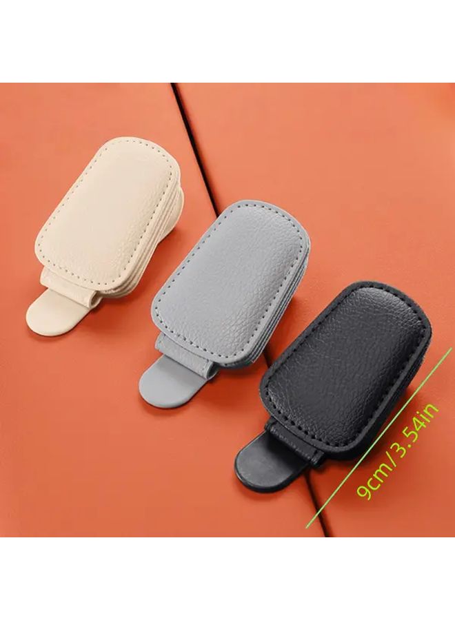 1 Piece Universal Magnetic Car Sunglasses Holder Beige Faux Leather Portable Clip For Sunshade Multi Functional Car Interior Accessory Minimalist Design Durable Clip - Image 4