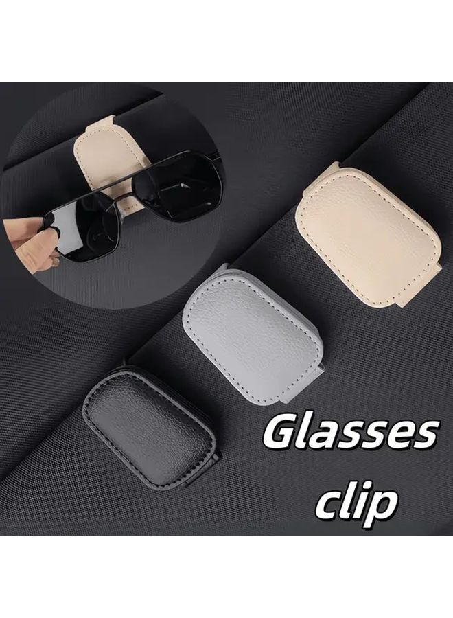 1 Piece Universal Magnetic Car Sunglasses Holder Beige Faux Leather Portable Clip For Sunshade Multi Functional Car Interior Accessory Minimalist Design Durable Clip - Image 1