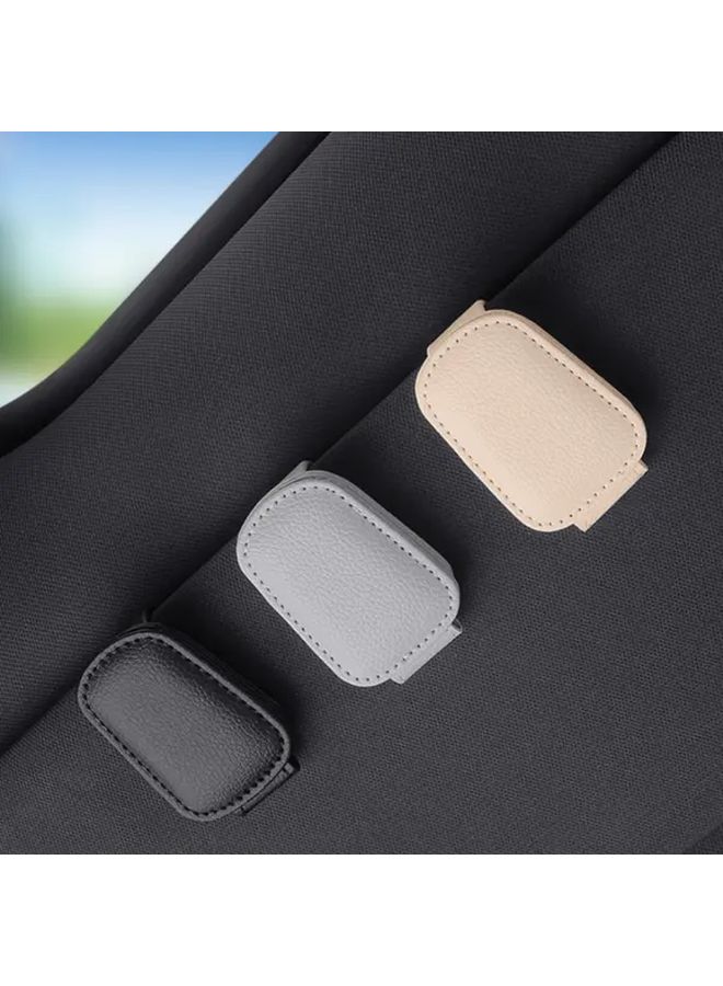 1 Piece Universal Magnetic Car Sunglasses Holder Beige Faux Leather Portable Clip For Sunshade Multi Functional Car Interior Accessory Minimalist Design Durable Clip - Image 2