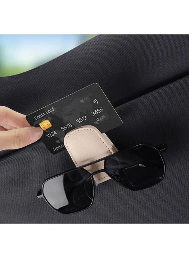 1 Piece Universal Magnetic Car Sunglasses Holder Beige Faux Leather Portable Clip For Sunshade Multi Functional Car Interior Accessory Minimalist Design Durable Clip - Image 3