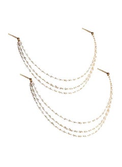 Yueton 2Pcs Fashion Ladies Artificial Pearl Tassel Chain Clips Barrettes Headband Hair Clips Clamp Headwear Edge Clips Bobby Pins  - Image 2